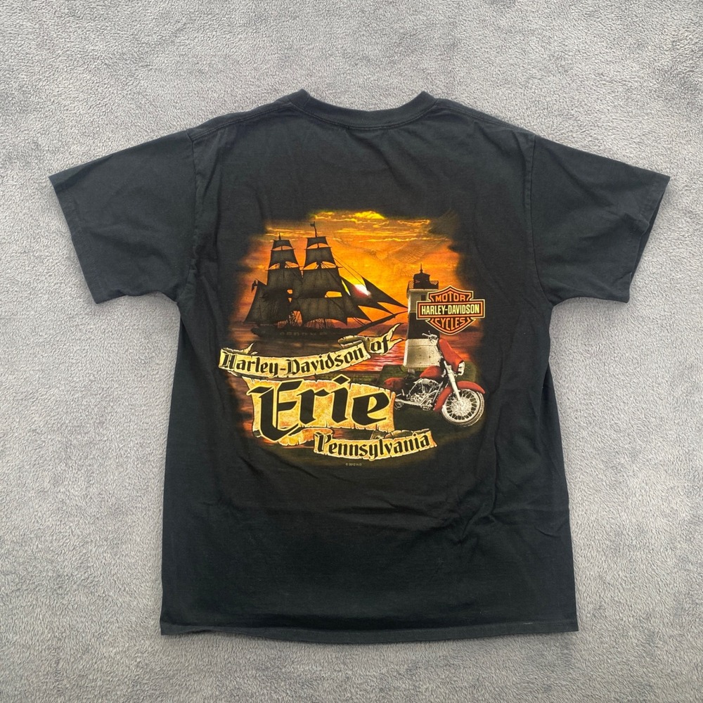 Vintage Harley-Davidson T-Shirt Mens Medium Black Erie PA Lighthouse Tee 2012